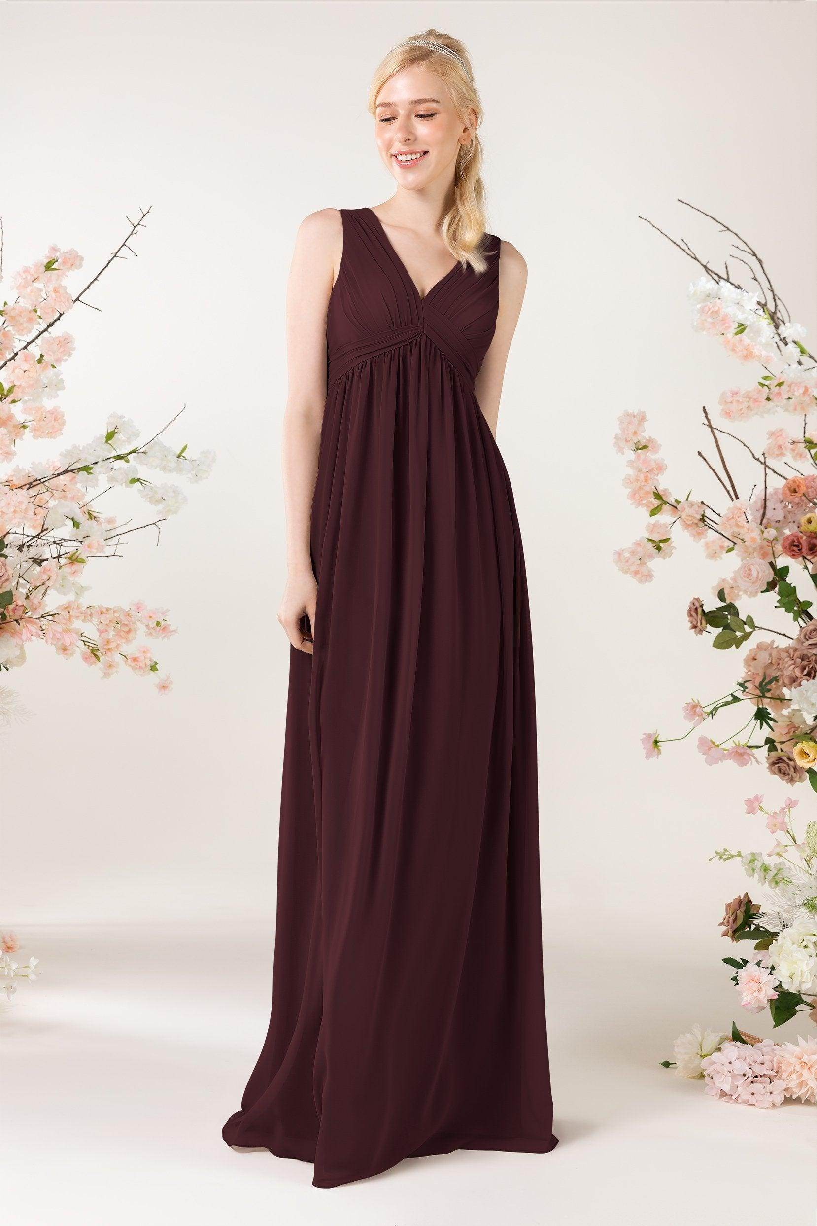 A-Line Sweep-Brush Train Chiffon Bridesmaid Dress CB0455 - COCOMELODY